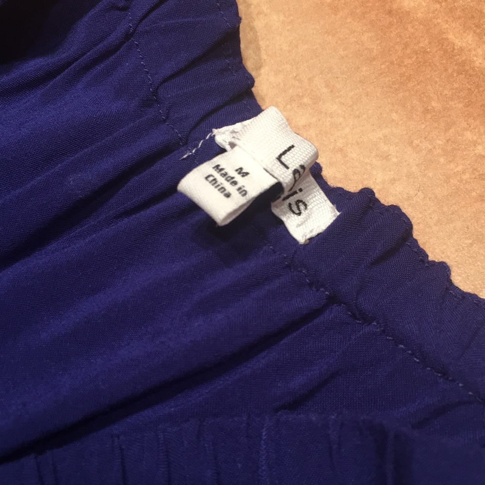 Women's Dark Blue Casual High Low Long Strapless Ruffle Maxi Dress - Picture 2 of 5